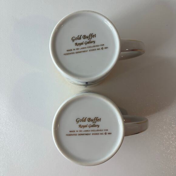 Royal Gallery Gold Buffet Carousel Set 2 China Coffee Cups Purple Blue Gold Rim - Picture 11 of 12